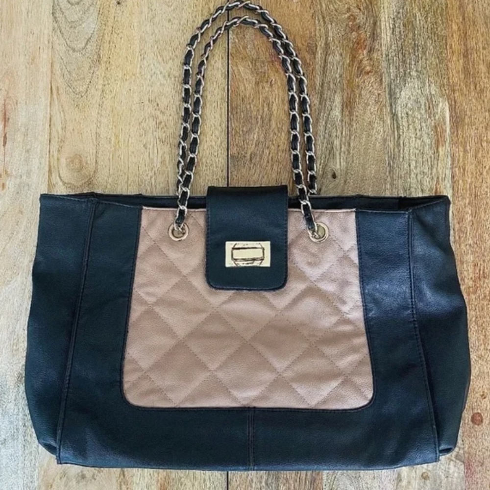 Aldo Winland Quilted Vegan Leather Two Tone Large Tote Bag